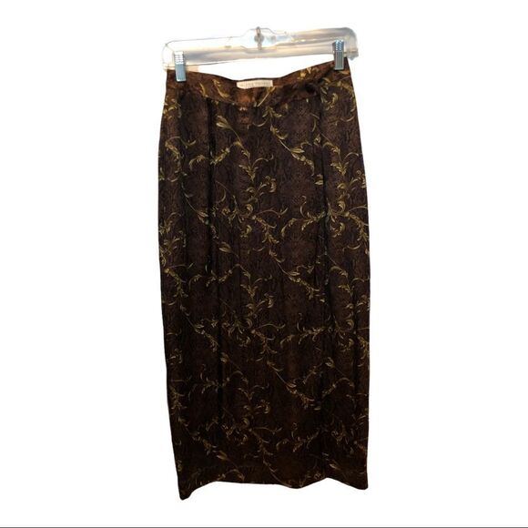 Valerie Steven Skirt set Silk Black/Brown/Gold long skirt button down blouse 6 - Picture 1 of 13